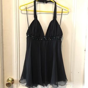 Black Express Halter Top with Beading